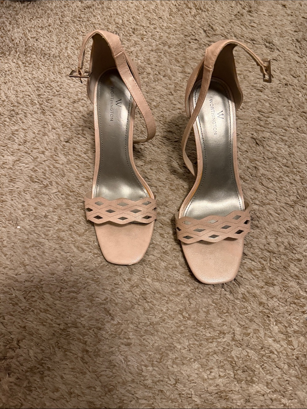 Worthington Nude Pink Woven Front Ankle-Strap Heels